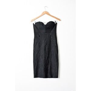 Love Fast Live Hard Black Pinstripe Strapless Sweetheart Midi Dress Size L